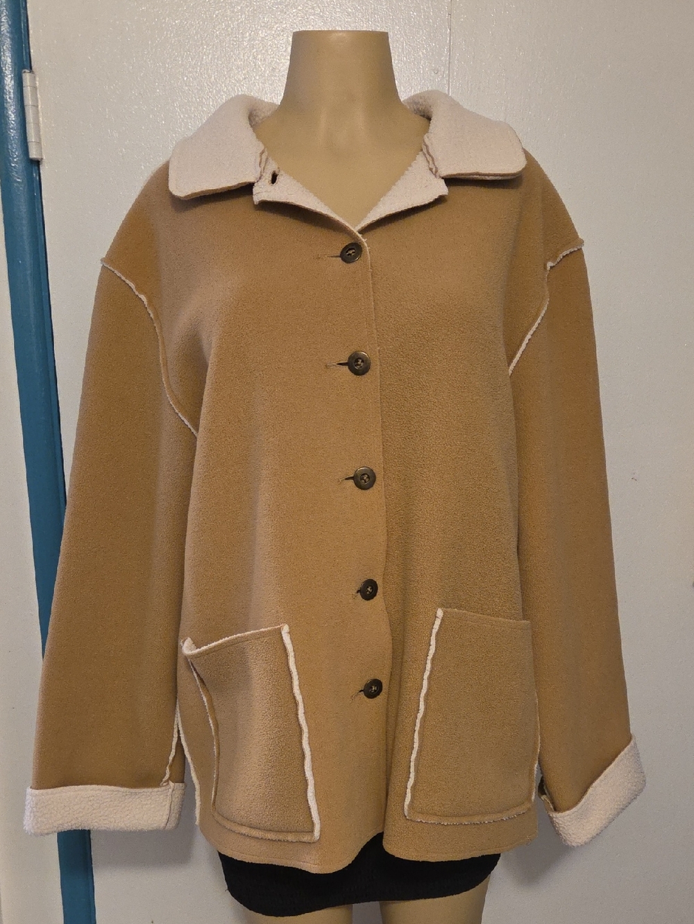 Alfred Dunner Tan Jacket with Cream Sherpa Trim